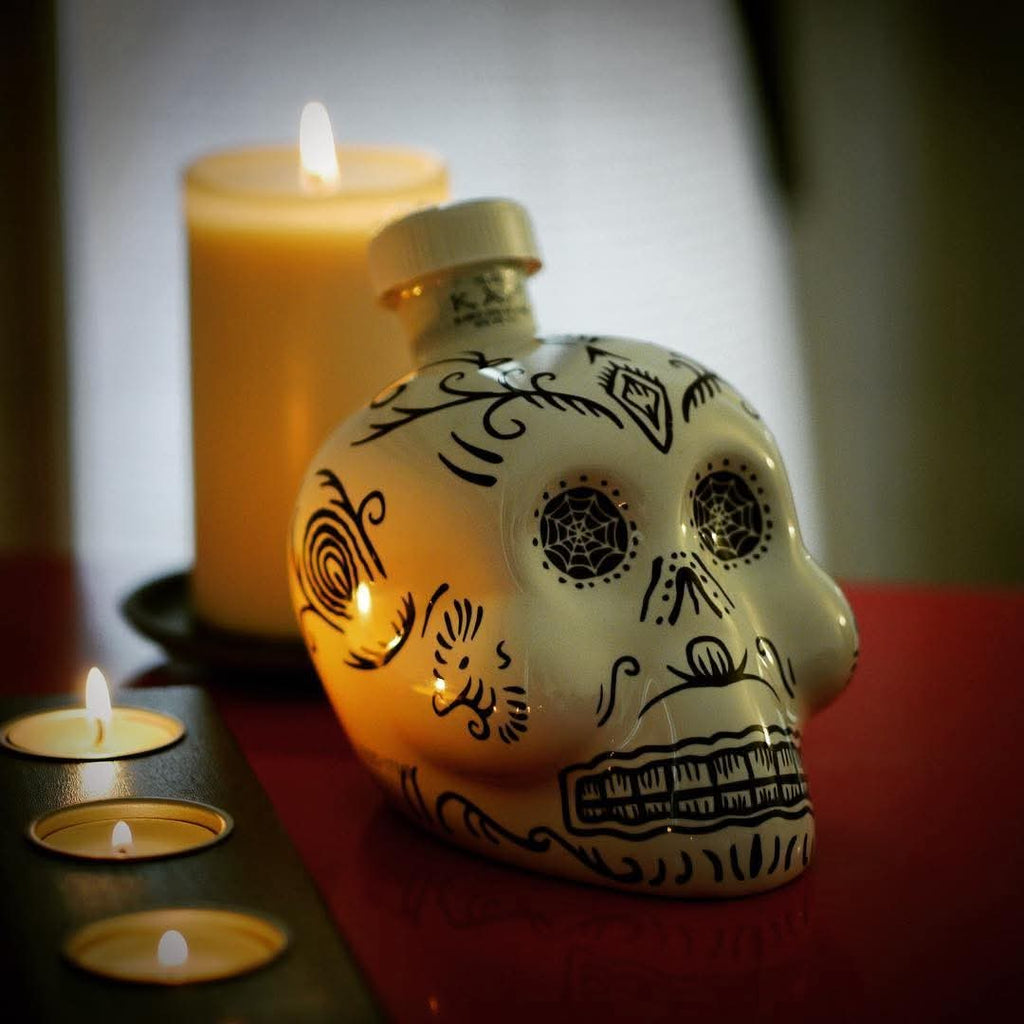 3 EMPTY KAH TEQUILA 50 ML Hand Painted Skull Head Bottles Free Shipping